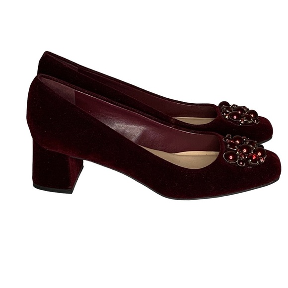 Isaac Mizrahi Live! Embellished Block Heel Pumps‎ in Wine Size 9.5M - Picture 6 of 9